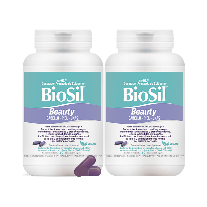 Pack 2x1 BioSil Beauty + Biotina 60 c\u00e1psulas Generador de Col\u00e1geno