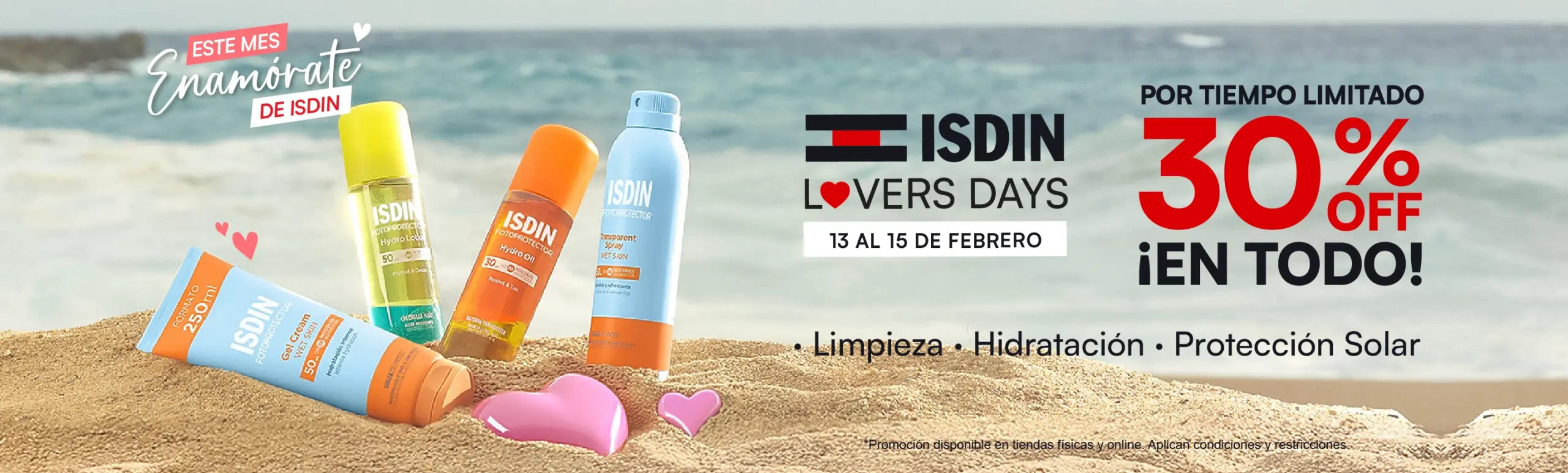 Banner promocional de Isdinlovers aprovecha el 30% de descuento en toda la marca