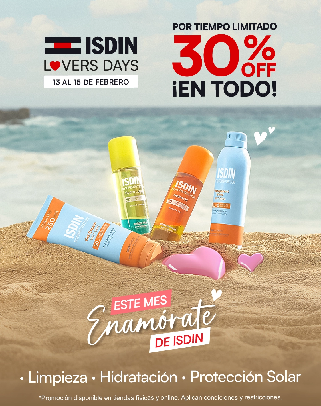 Banner promocional de Isdinlovers aprovecha el 30% de descuento en toda la marca