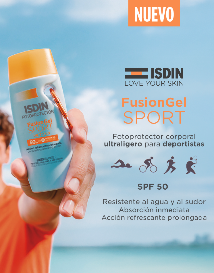 Banner promocional Fusion Gel Sport Isdin 20% por lanzamiento.