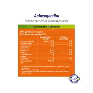 Ashwagandha Now tabla nutricional 06