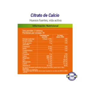 Citrato de Calcio Now tabla nutricional 07