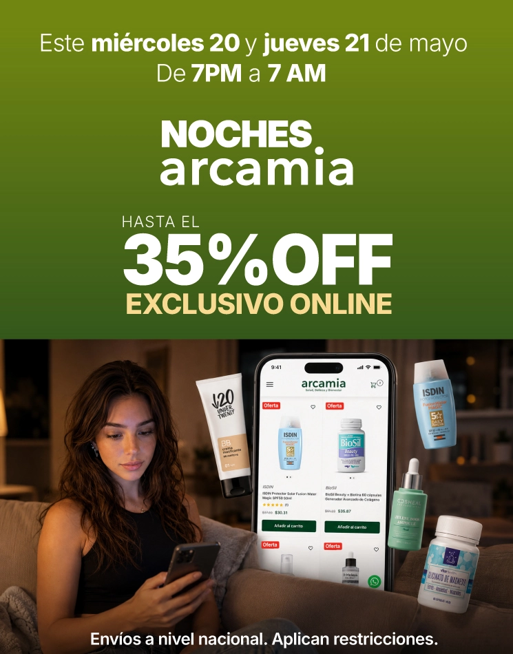 Banner promocional de noches arcamia hasta el 35% de descuento en productos seleccionados.