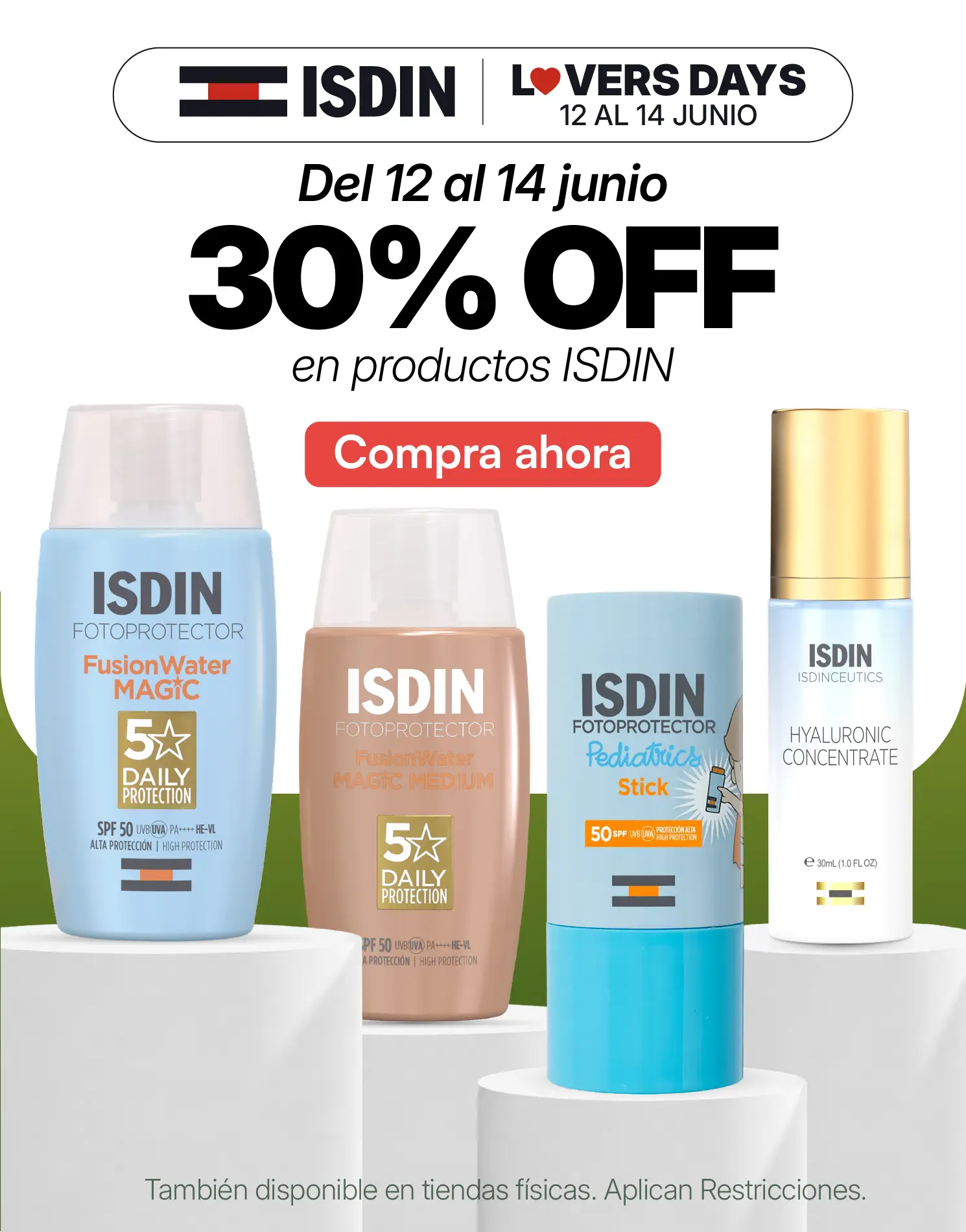 Banner promocional de Isdinlovers aprovecha el 30% de descuento en toda la marca