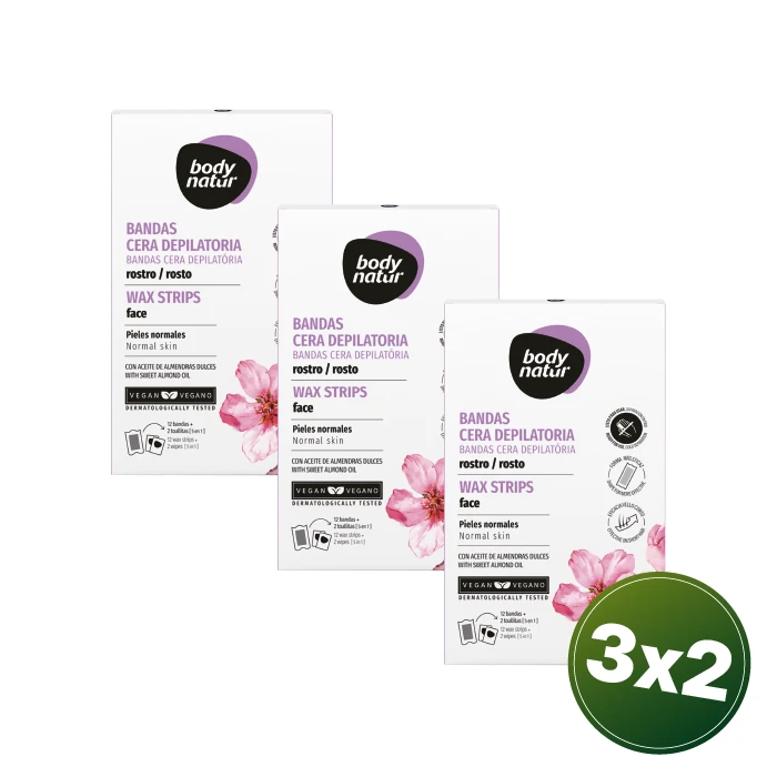 PACK 3X2 BODY NATUR BANDAS CERA DEPILATORIA FACIAL PIELES NORMALES X 12 PACK 3X2 BODY NATUR BANDAS CERA DEPILATORIA FACIAL PIELES NORMALES X 12