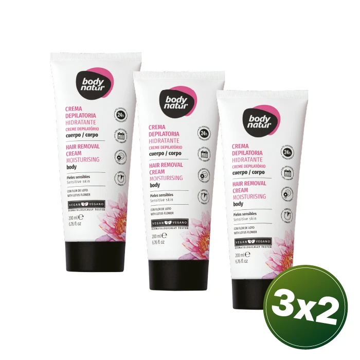 PACK 3X2 BODY NATUR CREMA DEPILATORIA HIDRATANTE CORPORAL PIELES SENSIBLES 200 ML PACK 3X2 BODY NATUR CREMA DEPILATORIA HIDRATANTE CORPORAL PIELES SENSIBLES 200 ML