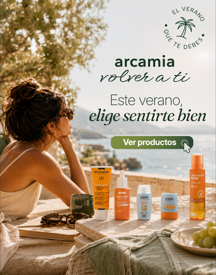 Promoción de verano Arcamia Summer Vibes con protectores solares y productos de fotoprotección ISDIN, Isispharma y Avène.